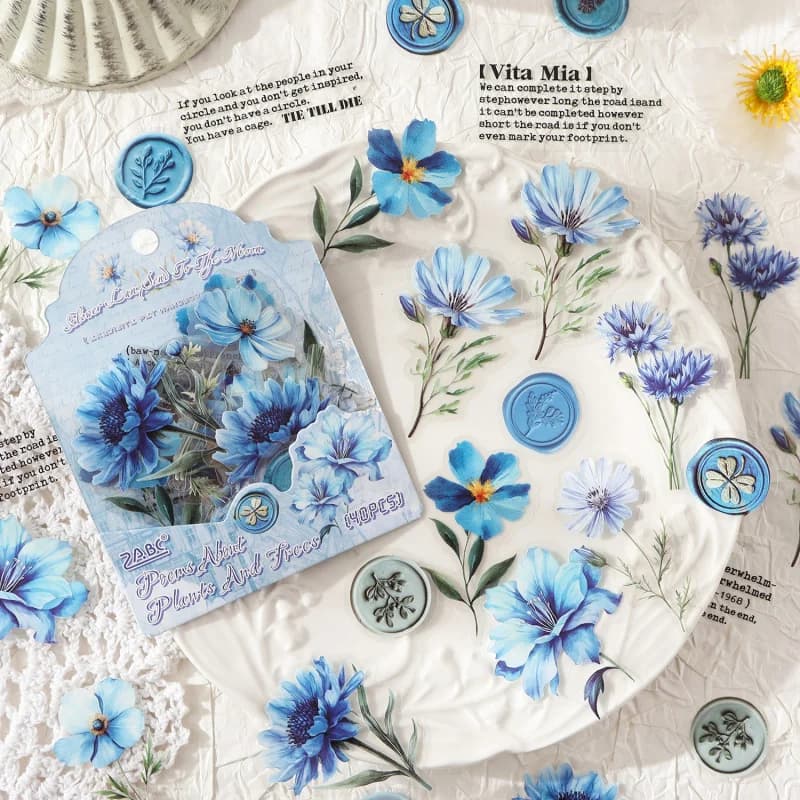 40Pcs/pack PET Waterproof Flower Stickers Elegant Floral Pattern Decor For Scrapbooking Journal Diary Layout