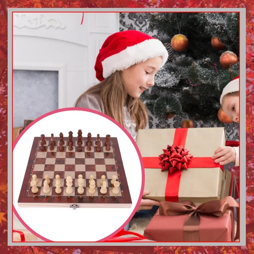 29x29cm 3 in 1 Chess Chekers Backgammon Developing Strategic Thinking Chess Wooden Set Foldable Chess Board for Kids Adults