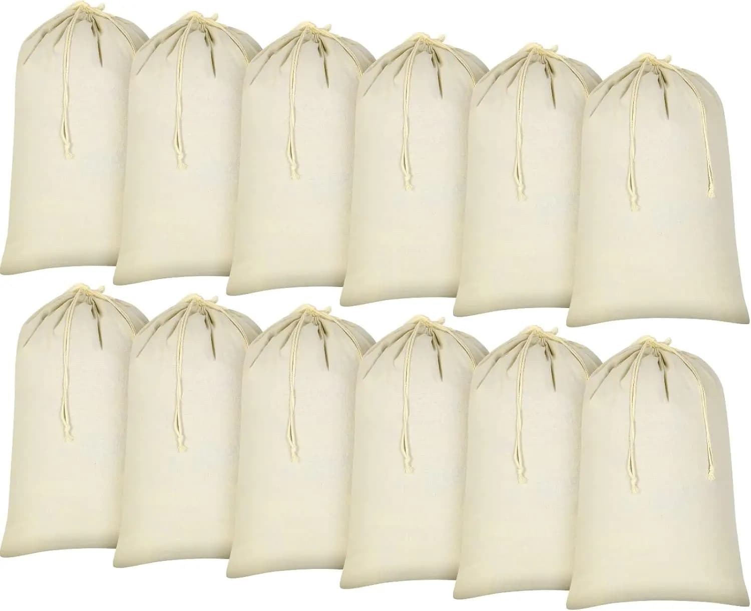 12 Bags for Cotton Canvas, 71x91 cm, Large, with Coulisse, Resistant, Washable, for Clothes