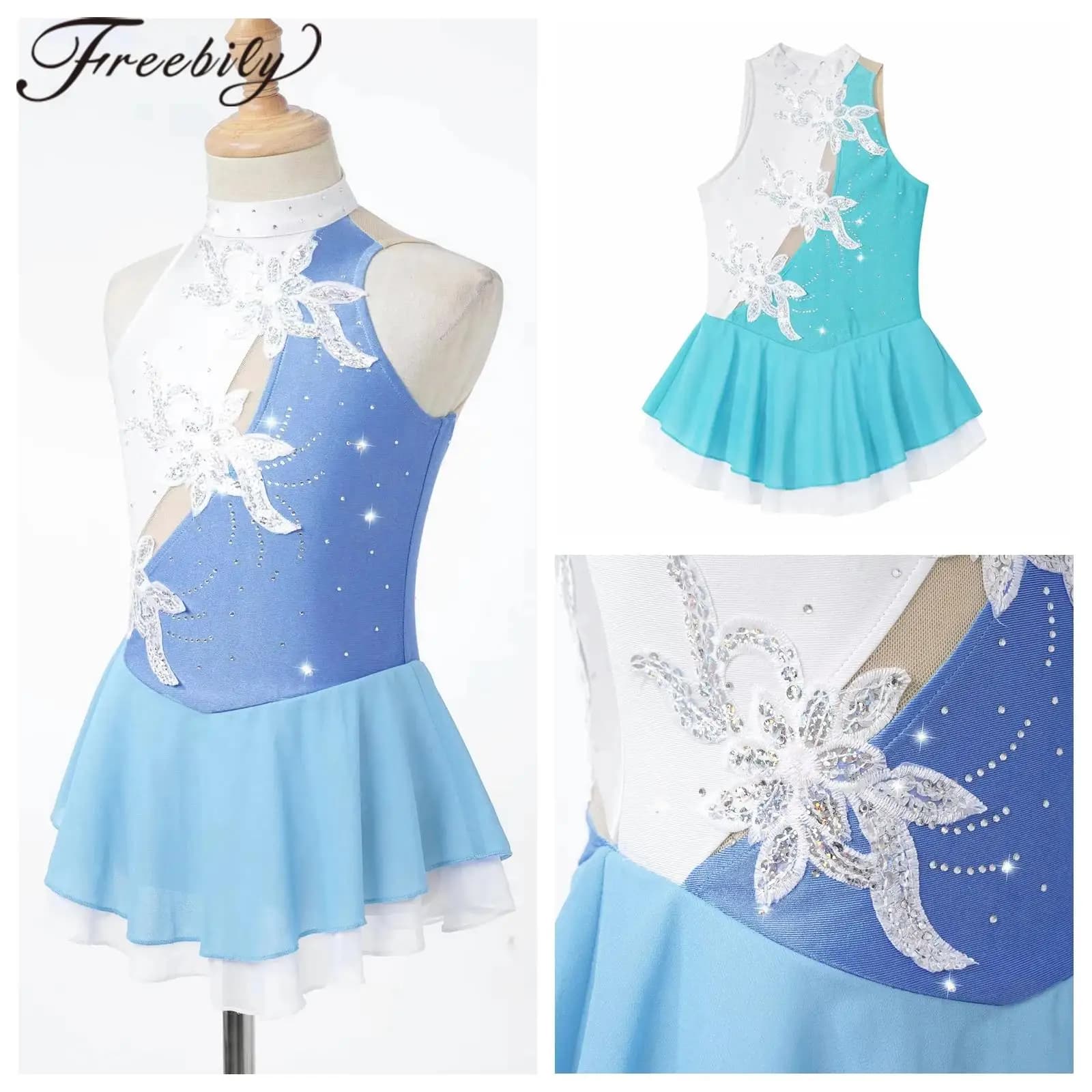 Abbigliamento da ballo per bambini Vestito da pattinaggio di figura Balletto Abiti da pattinaggio su ghiaccio Adolescenti Ginnastica ritmica Body Costume da spettacolo per bambini