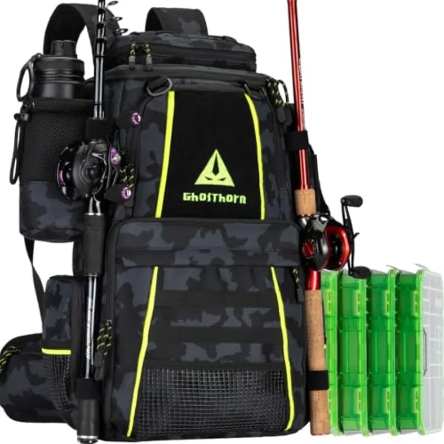 43L Fishing Backpack Waterproof for Outer with 4 Boxes Door Equipment 3600, Canna and Stackable Waist
