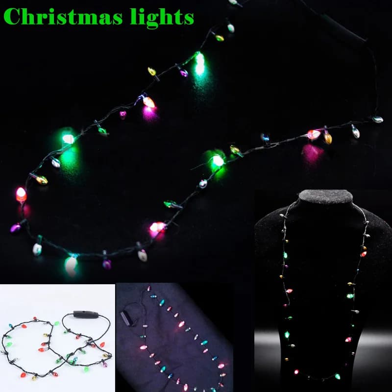 Collana con luci a LED con 8 lampadine Luci natalizie con flash Mini palla Glow Light String Collana Accessori per mobili