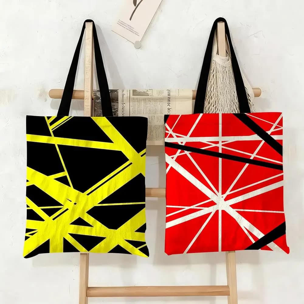 Van Halen Guitar Pattern Storage Bags Large Eco Friendly Capacity Canvas Shopping Bag Shoulder Handbag Daily Use