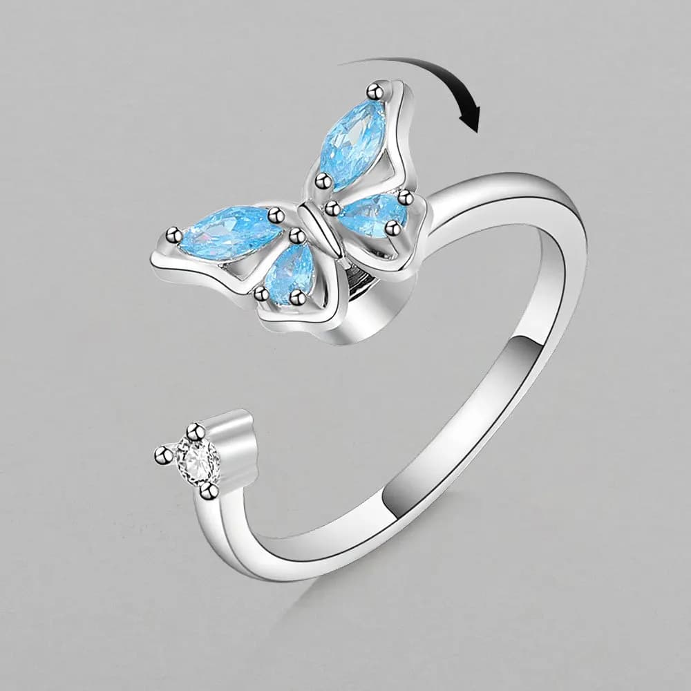 Anello Fidget Spinner blu Ansia per le donne Anello animale farfalla fiore di cristallo multiplo Ruota per antistress per la festa di nozze