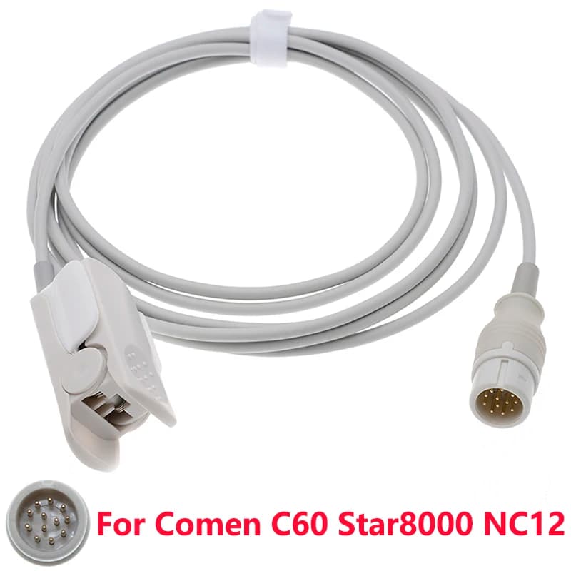 Sensore Spo2 compatibile di Comen C60 Star8000 NC12 Monitor Cavo per ossimetria Accessori riutilizzabili Adulto/Bambino/Dito/Orecchio 12pin 3m
