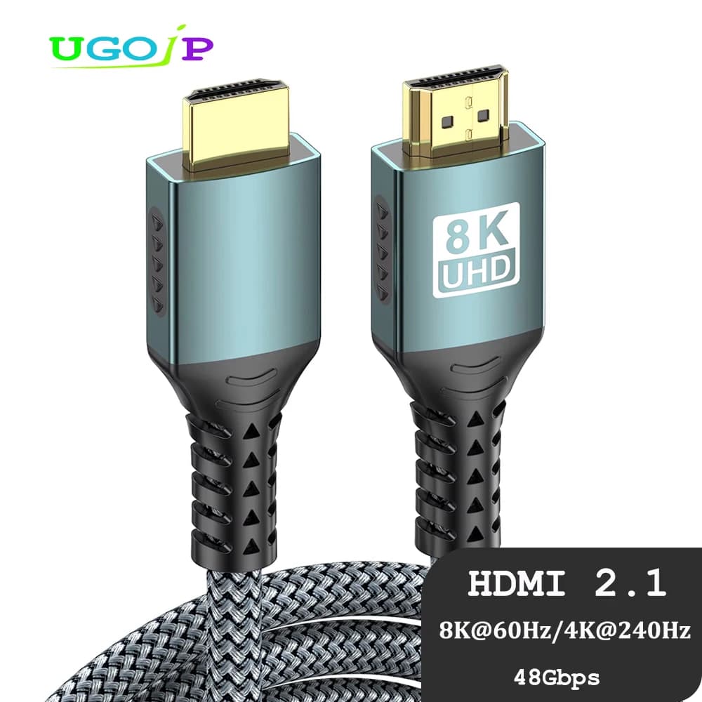 UGOjP Cavo HDMI 2.1 8K 60Hz 48Gbps Cavo HDMI compatibile 2.1 Cavo video con effetto HDR 3D Cavo HDMI per monitor Laptop HDTV PC