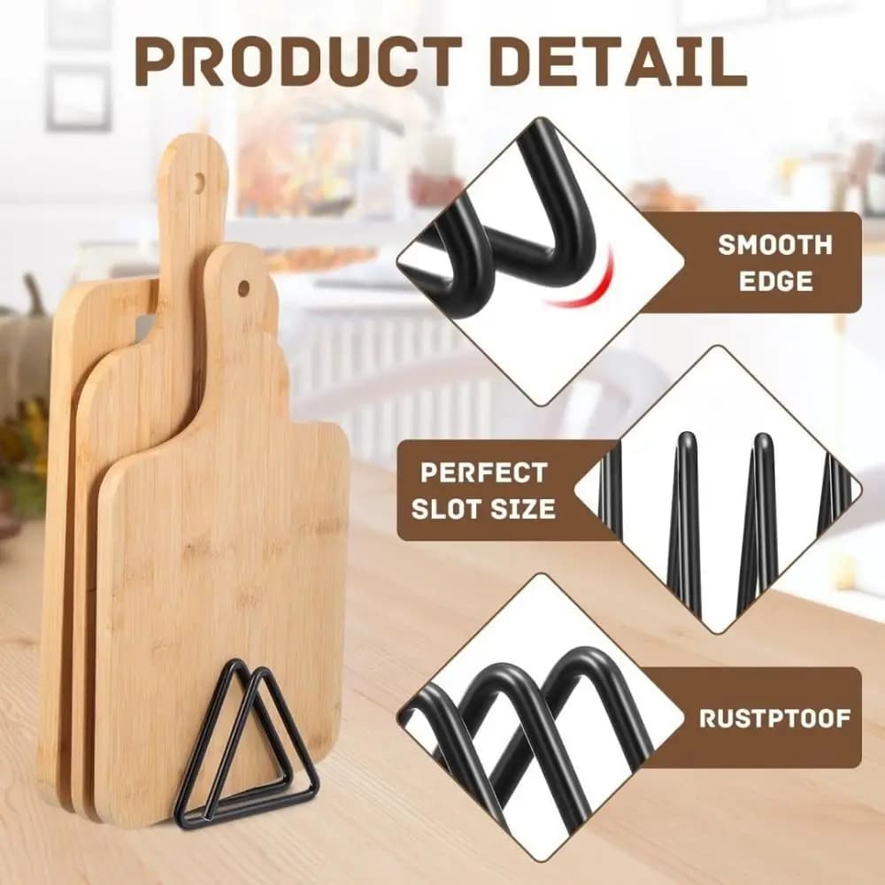 Iron Cutting Board Storage Rack Triangular 4-Slot Pot Lid Storage Rack Space Saving Rust-proof Vertical Storage Organizer