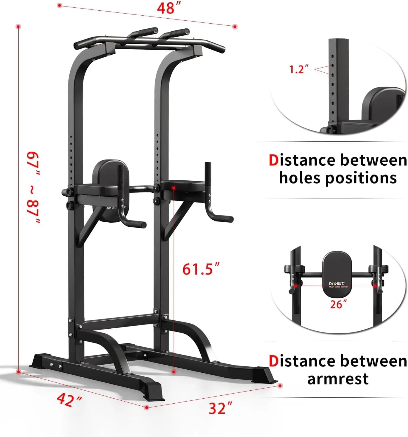 Power Tower Pull Up Bar and Dip Station, multifunction home gym, fitness equipment for strength training, adjustable height