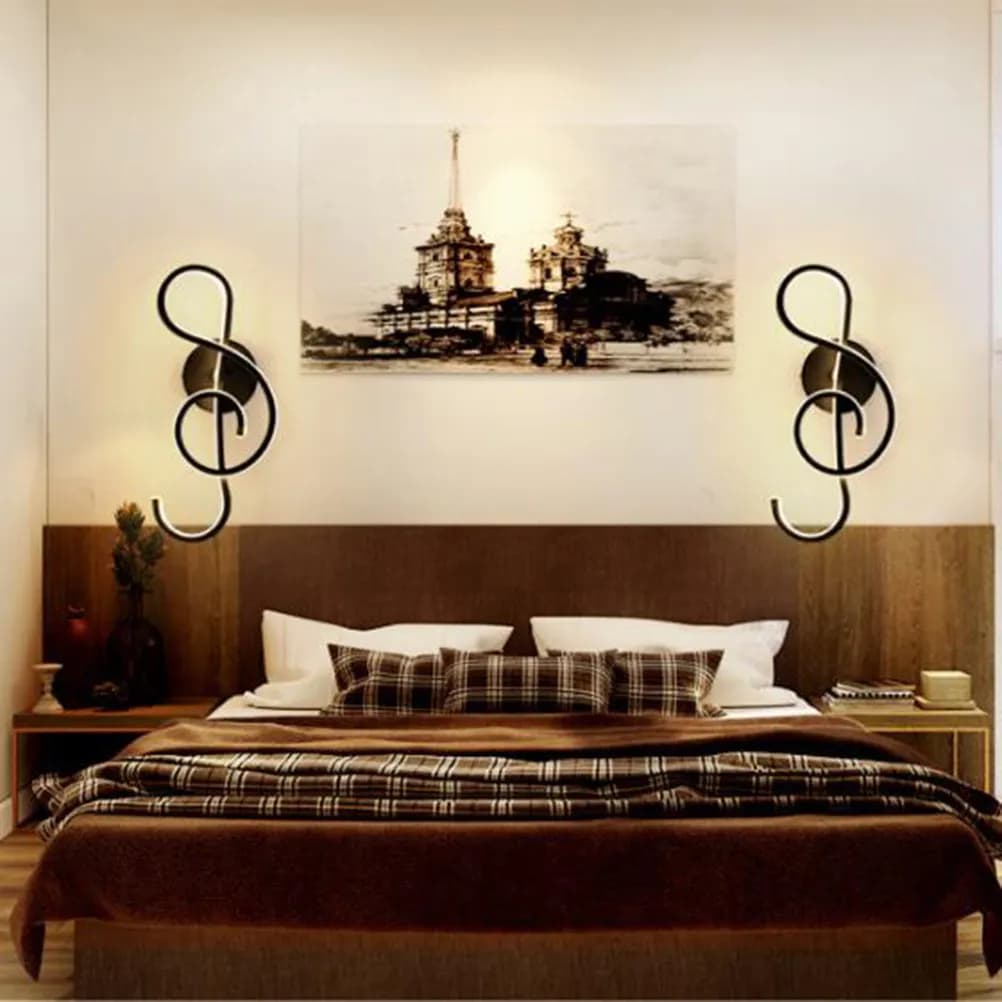 Modern Iron Music Note LED Wall Lamp Rotatable Creative Lighting Fixture for Bedroom Living Room Bar Store Coffee Shop Decor