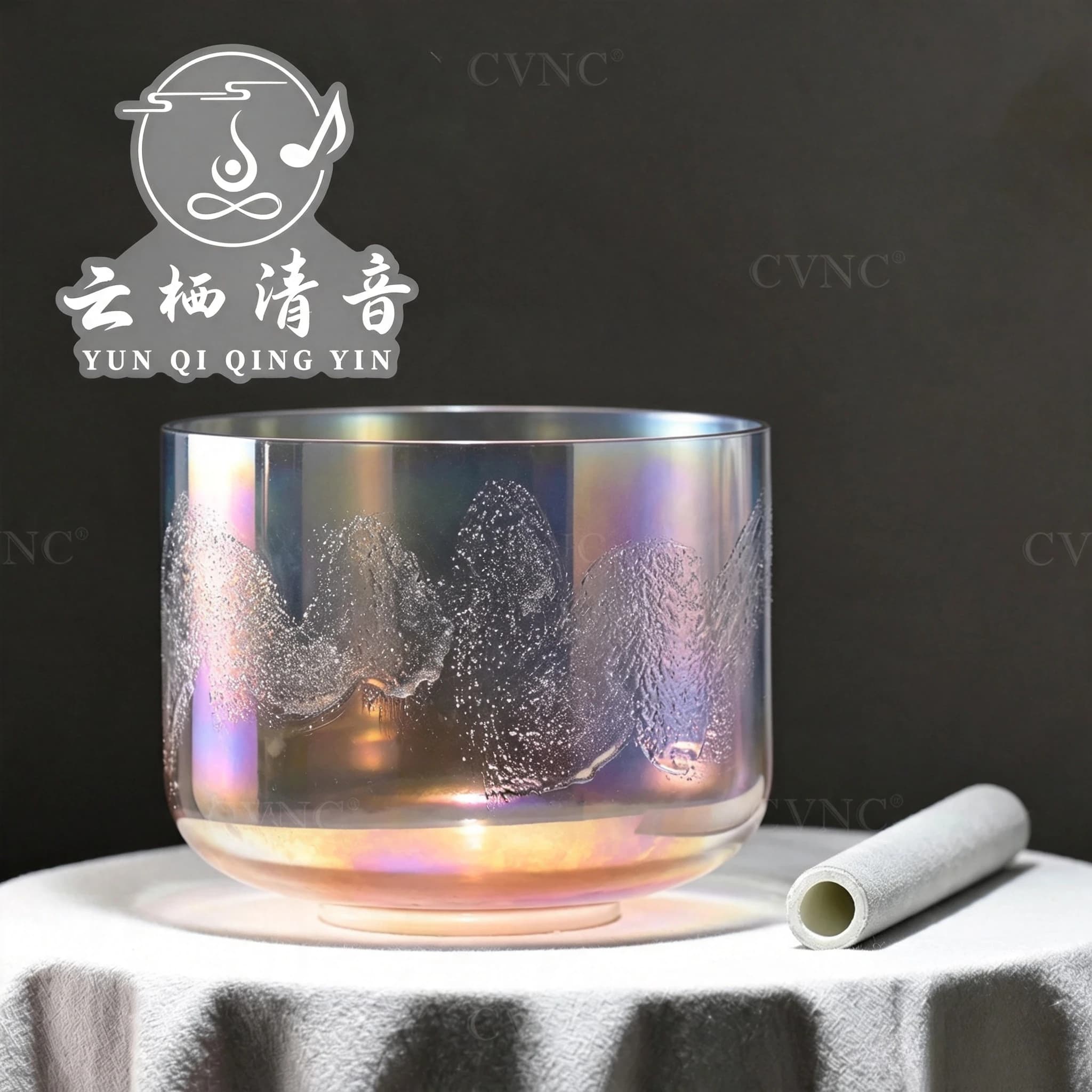 Yunqiqingyin 6 Inch Dawn Flowing Sand Cosmic Light Clear Quartz Crystal Singing Bowl Yoga Sound Healing Meditation Including Rubber Mallet