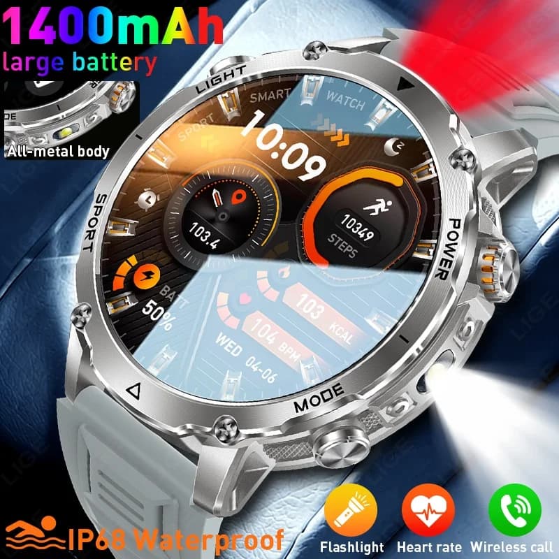 LIGE Nuovo Smartwatch Ultra Resistente da Uomo per Esterni, Cardiofrequenzimetro, Chiamate Bluetooth, Impermeabile 5ATM, Batteria 1400mAh, Orologio Sportivo Intelligente da Uomo