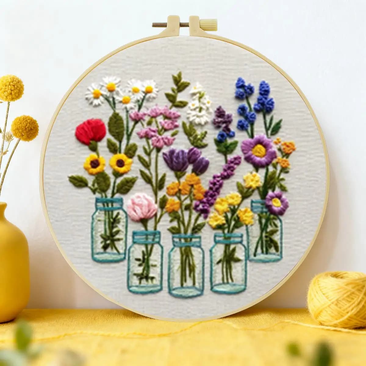 1pc 20X20CM/15X15CM 7.87/6.3inch Flowers Embroidery Starter Kit DIY kit DIY embroidery kit manualidades Sewing Art