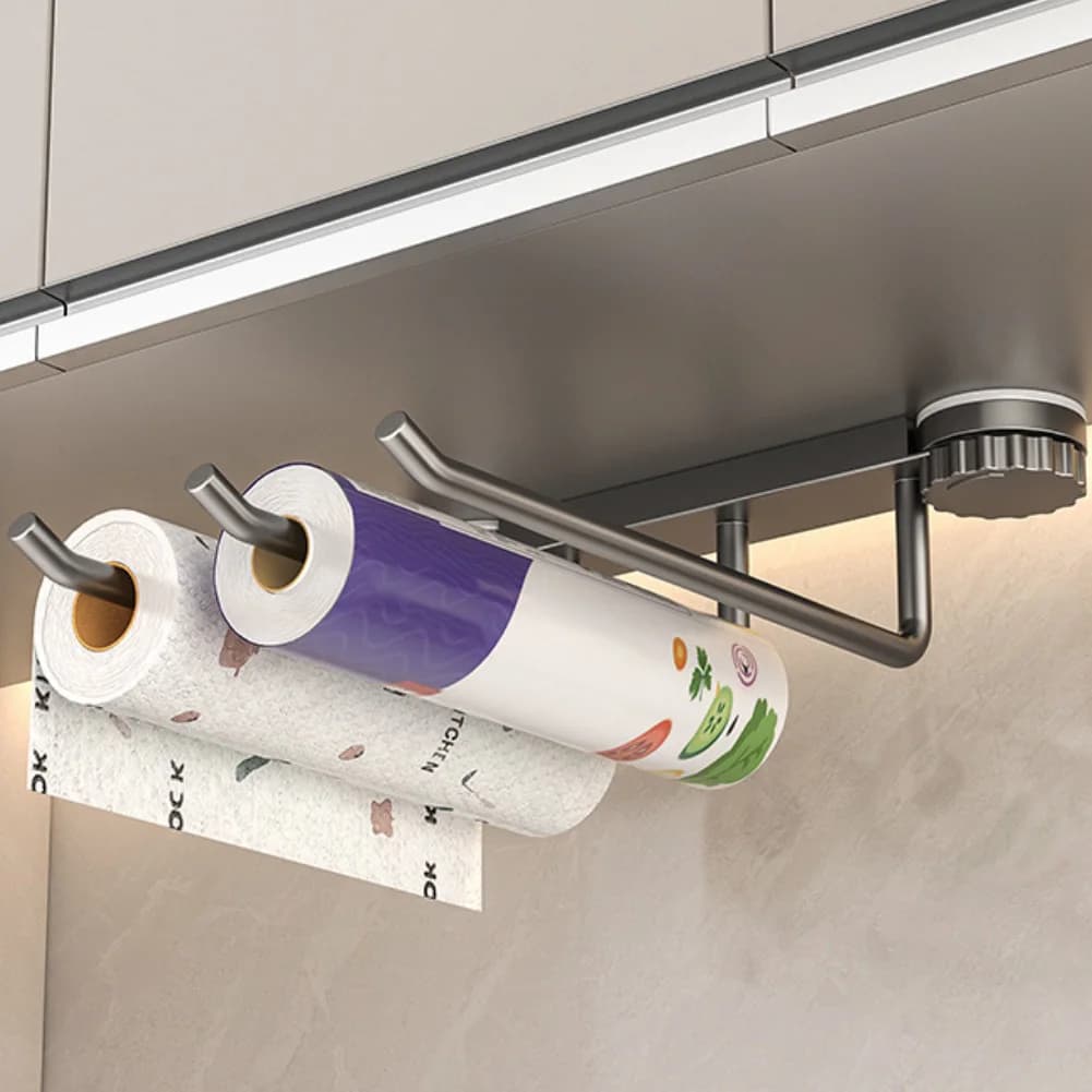 1 pz asciugamano di carta pulire appendiabiti ventosa portarotolo di carta gancio per asciugamani montaggio a parete per cucina bagno acciaio al carbonio ABS