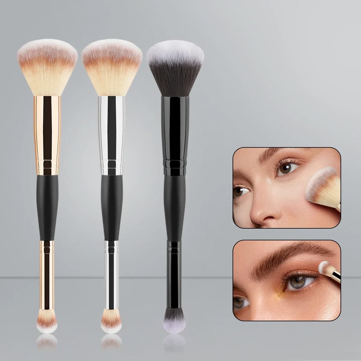 Pennelli per trucco professionali a doppia testa da 15,5 cm Fondotinta 2 in 1 Pennello per correttore in polvere Fard Pennello per fard Strumenti per trucco di bellezza