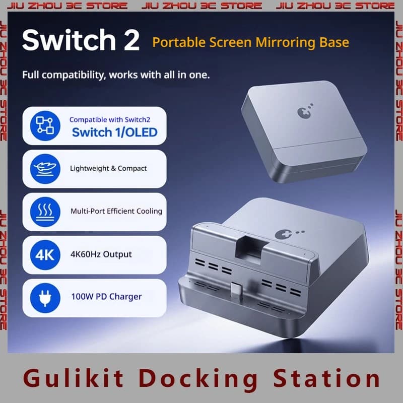 Gulikit Docking Station for Switch Portable Multi Port Hub 4K Hdr Hdmi 100W Pd Charging Compatible Nintendo Switch 2 Oled Stand