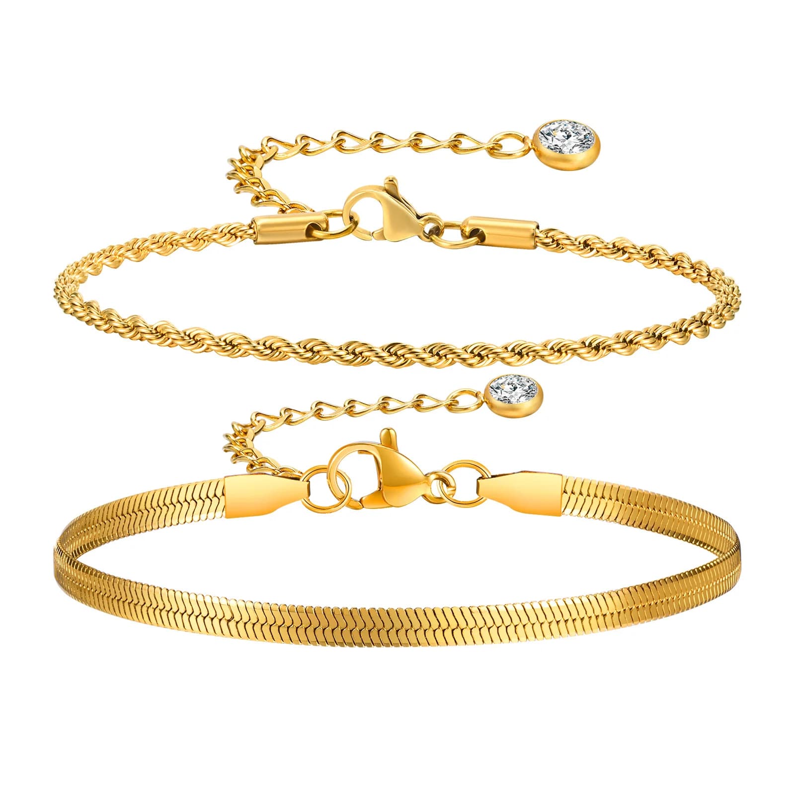 Bracciale da donna, catena in corda a doppio strato da 2 pezzi con maglia a serpente, regalo di gioielli regolabile in acciaio inossidabile