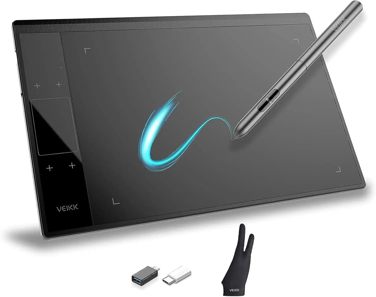 Graphic Drawing Tablet with 4 Touch Keys, 8192 Levels Pressure, Linux & Android Support, Digital Drawing Pad with Glove