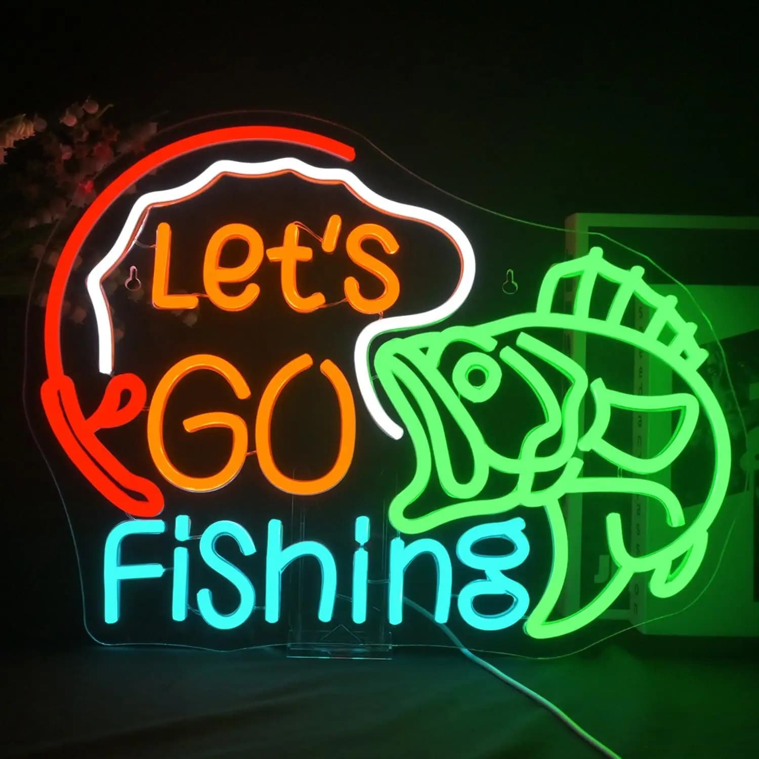 Insegna al Neon 'Andiamo a Pescare' con Amo da Pesca, Luci LED al Neon Dimmerabili USB per Camera da Letto, Soggiorno, Man Cave, Decorazione Yacht, Regalo per Uomini