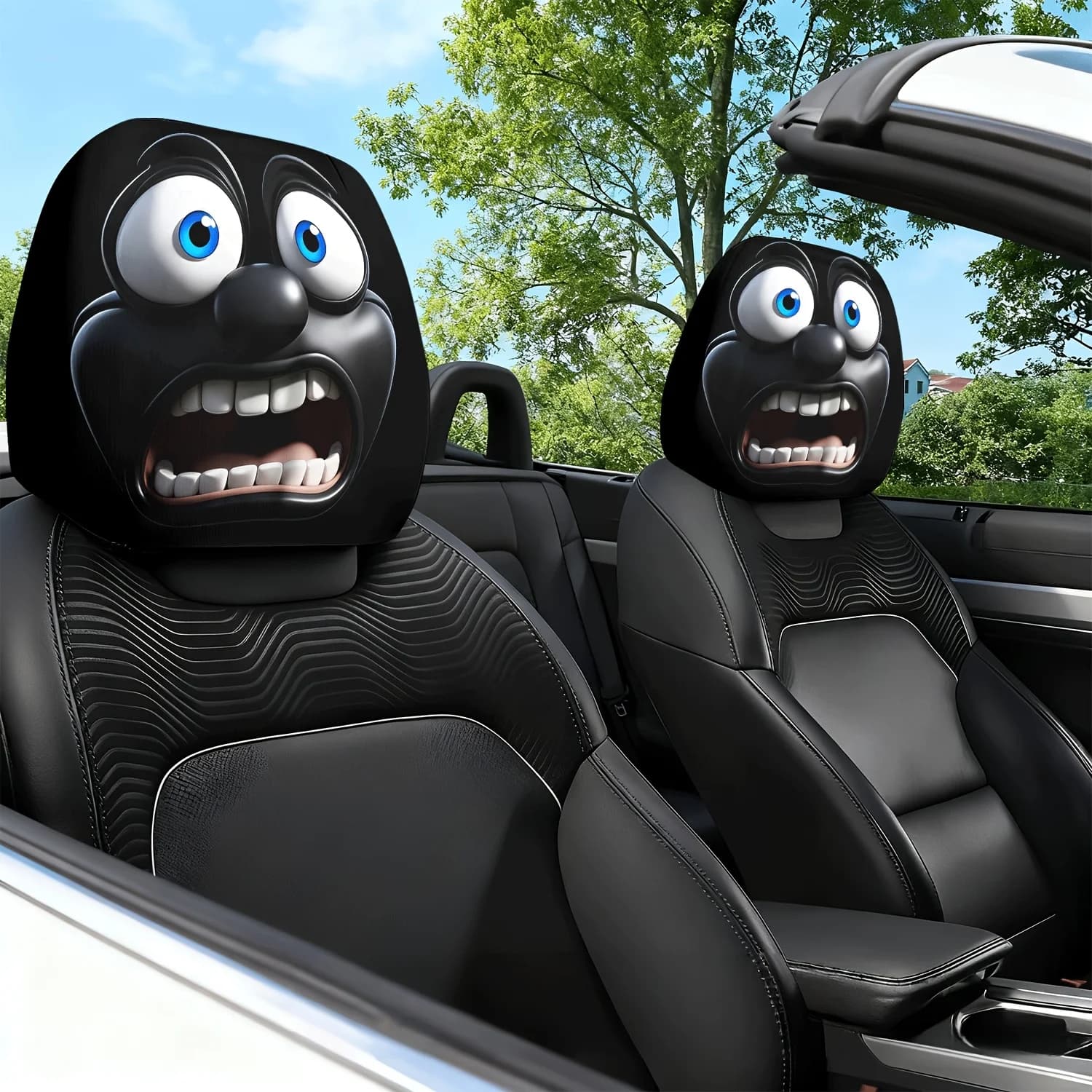 Cuscini per sedili auto e copri poggiatesta con personaggi dei cartoni animati classici con un tema a tema espressioni sorprese - Progettati con C