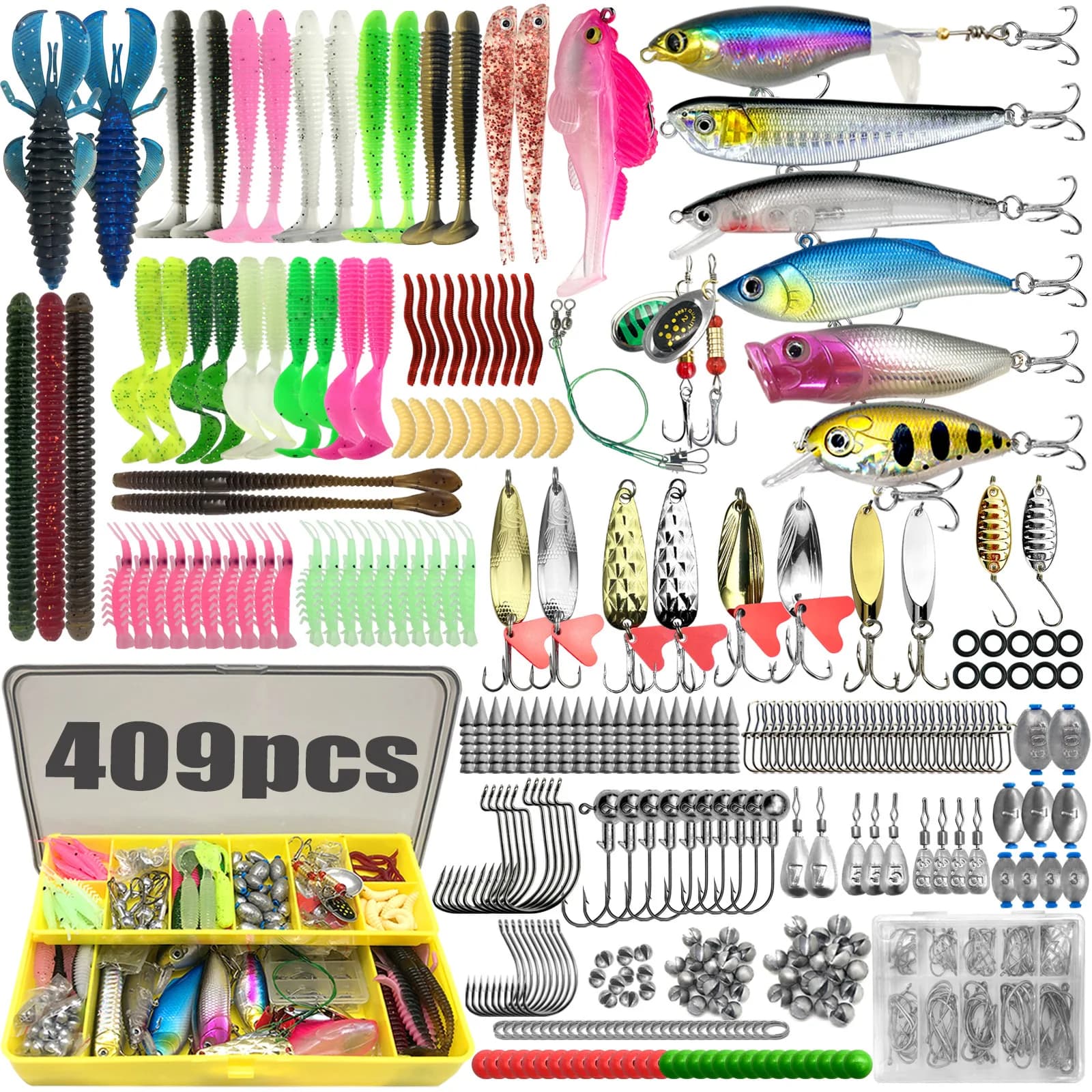 409/239/193/133/83 pezzi Kit esche da pesca per topwater Isca Rigs Kit di attrezzatura per spigola trota salmone Accessori per la pesca