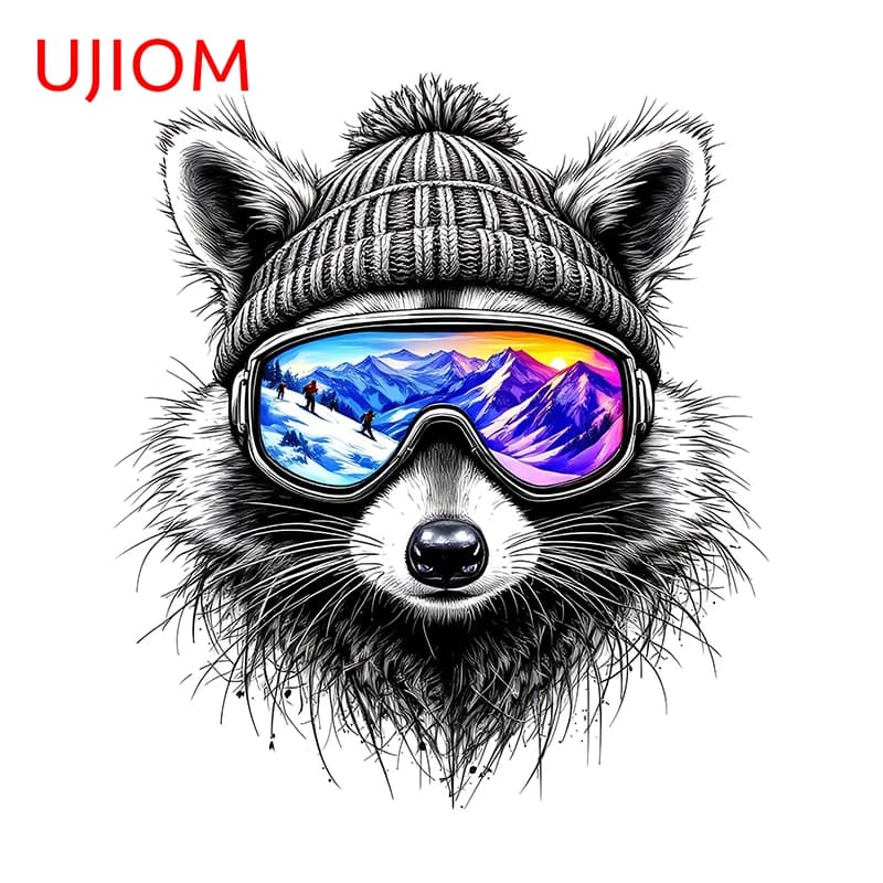 UJIOM Adesivo Murale con Raccoon e Occhiali da Sci, Graffiti alla Moda, Decalcomania per Finestra della Camera da Letto, Protezione Solare, Accessori Fai-da-te di Tendenza