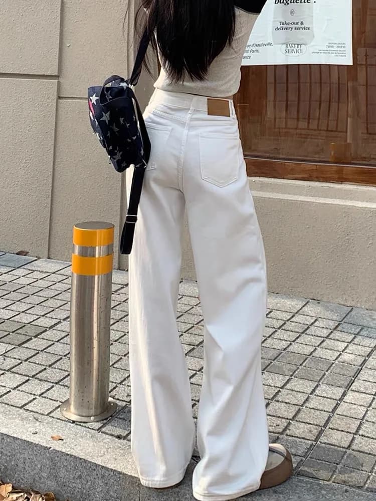 Jeans Bianchi a Gamba Larga da Donna, Nuovi Pantaloni Estivi Sottili Stile BF, Casual a Gamba Dritta, Taglie Grandi, Lunghezza al Pavimento