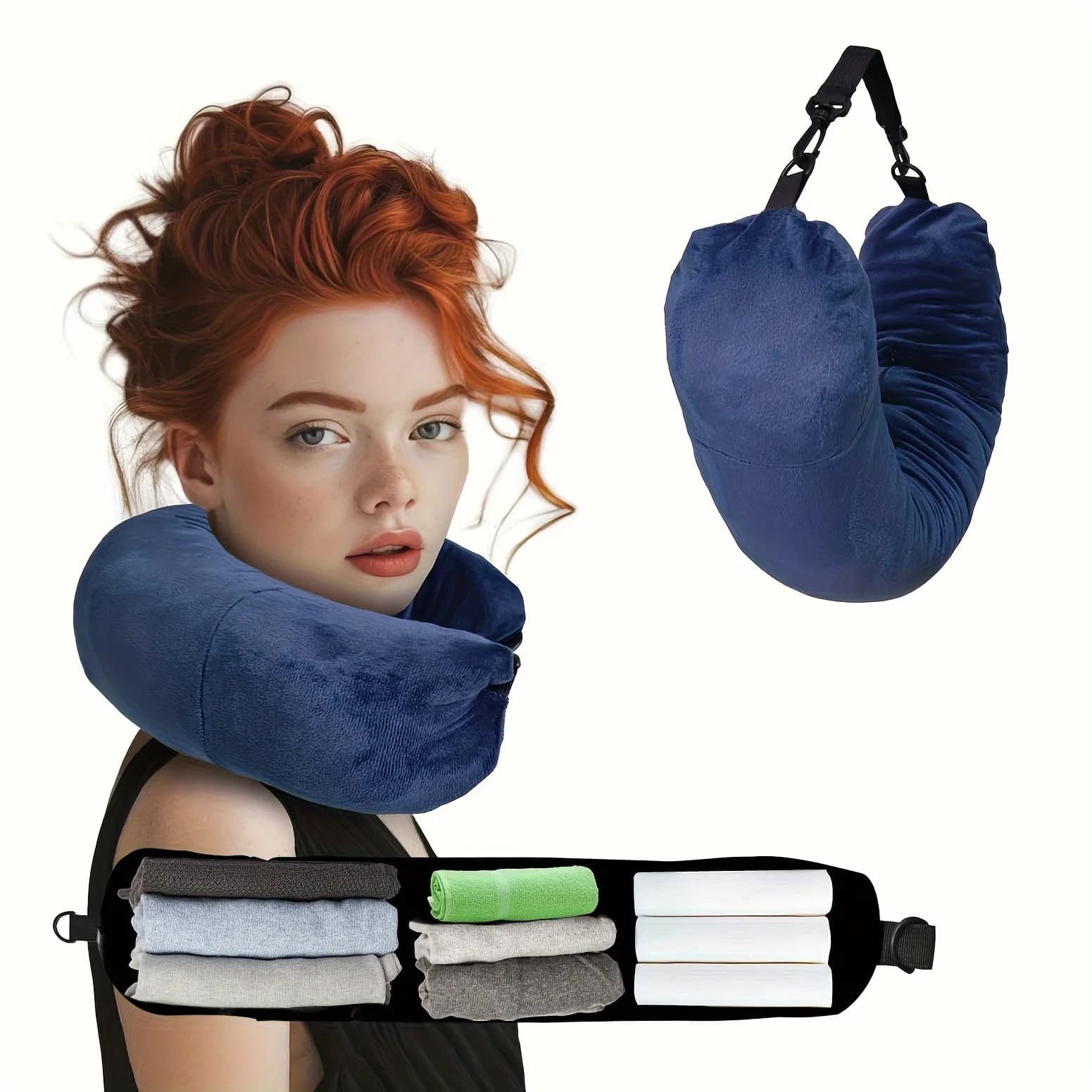 Fillable U Shape Travel Neck Pillow Case Stuff Clothes Portable Car Airplane Pillow Cover With Adjustable Strap Car Accessories