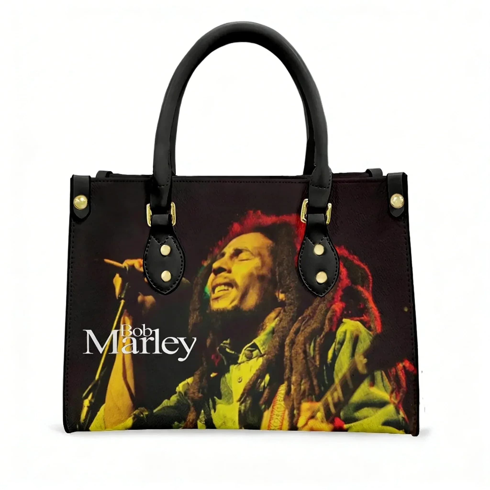 Borsa Tote Bob Marley, Borsa a Mano in Pelle PU con Testo e Immagine Personalizzati, Regalo per Uomo e Donna, Stile Reggae Rock Giamaica