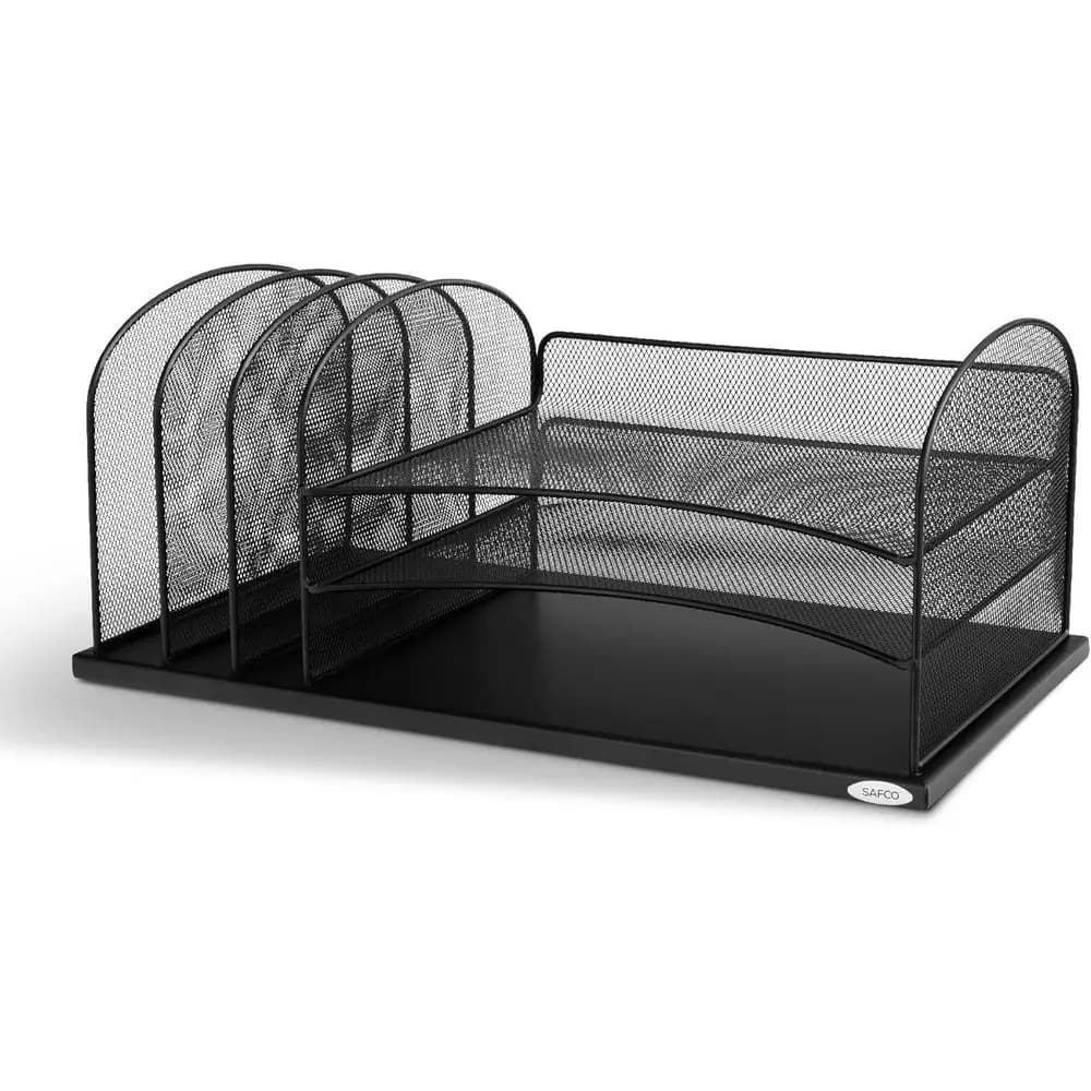 Mesh Steel 3-Compartment Desk Organizer with 3 Trays for Office and Classroom Mail Sorting, Black