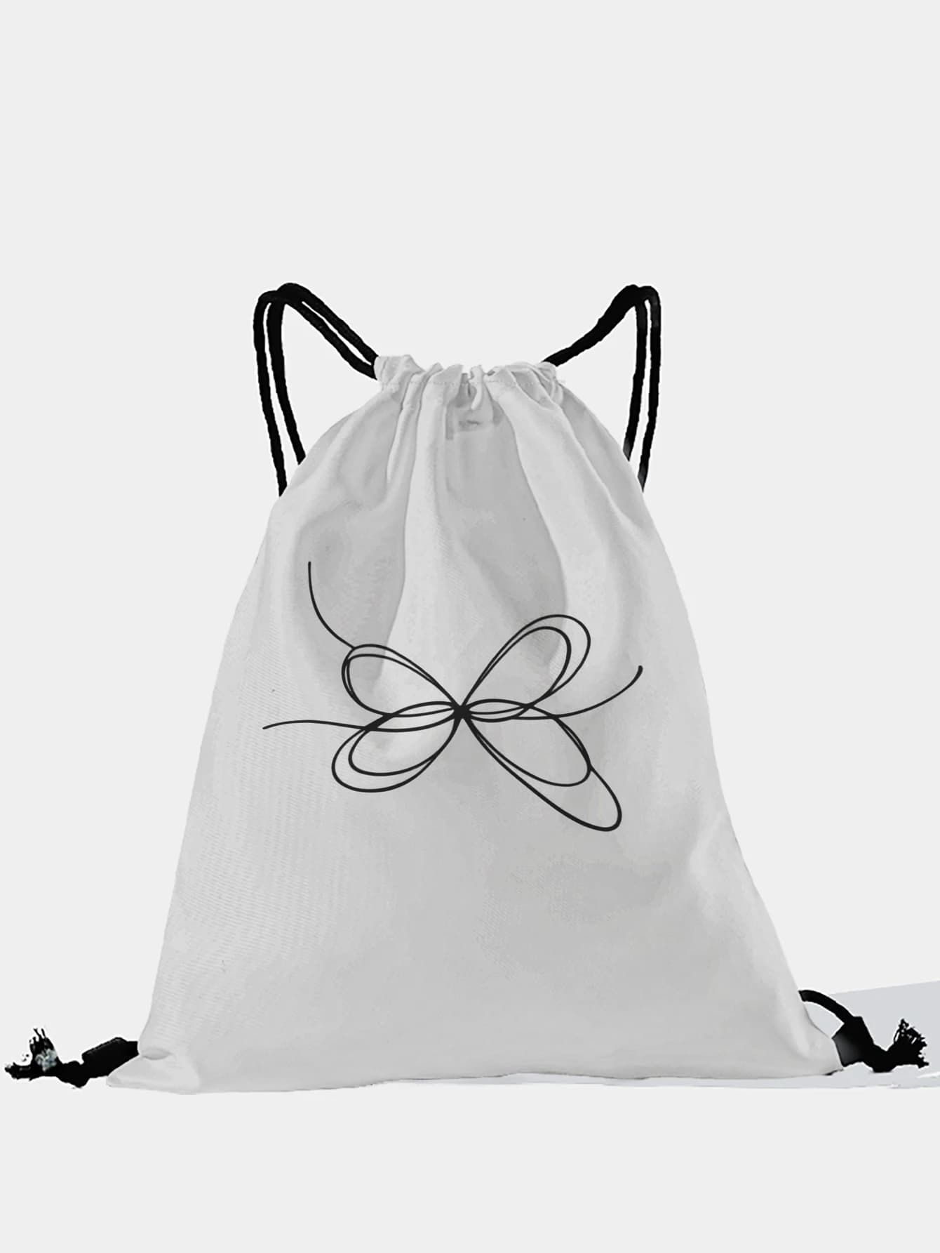 Zaino con coulisse con stampa di farfalle in stile line art, borsa sportiva leggera per palestra, yoga, viaggi, scuola, shopping e uso quotidiano