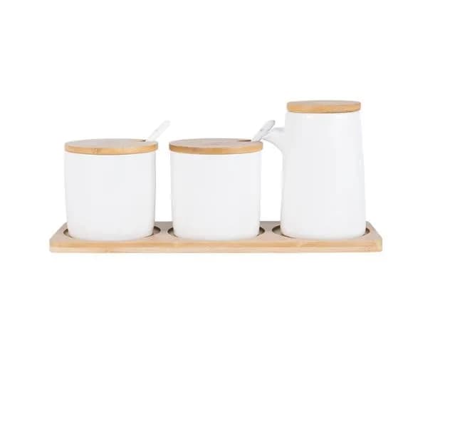 Ceramic Oil Can with Wooden Pallet Leakproof Large Soy Sauce Bottle Vinegar Pot Lecythus 2-piece Set Oil Tank Kitchen Supplies