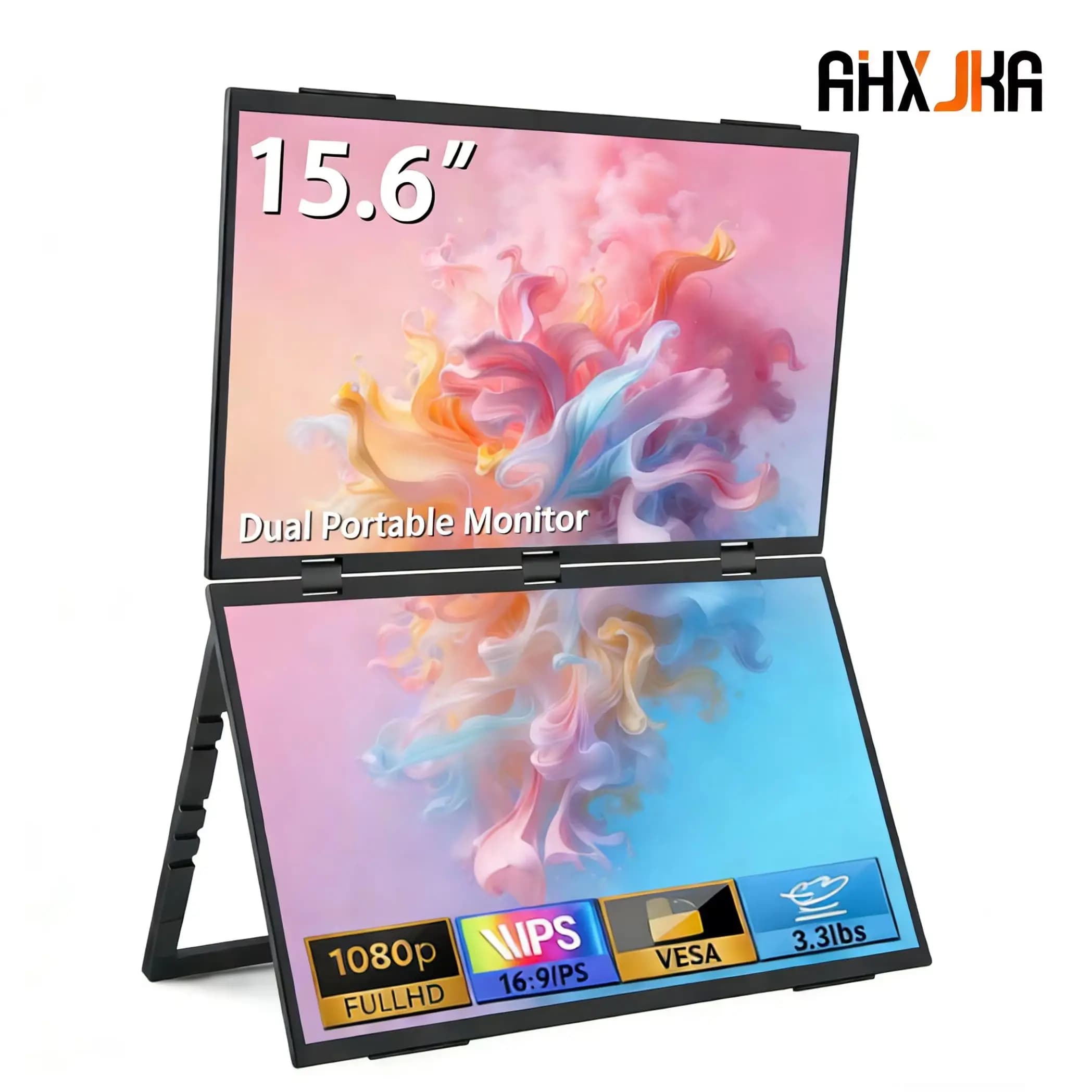 15.6 Inch Double Folding Portable Monitor, FHD 100% sRGB, Laptop Screen extender, Compatible with Windows and Mac OS, with Support