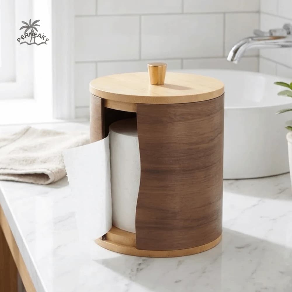 Wooden Tissue Storage Box Retro Handmade Toilet Paper Holder Minimalist Large Capacity Roll Paper Dispenser Living Room