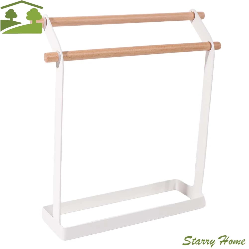 Multifunctional Metal Free Standing Towel Rack Stable Double Bar Vertical Towel Holder Simple Towel Drying Rack Countertop