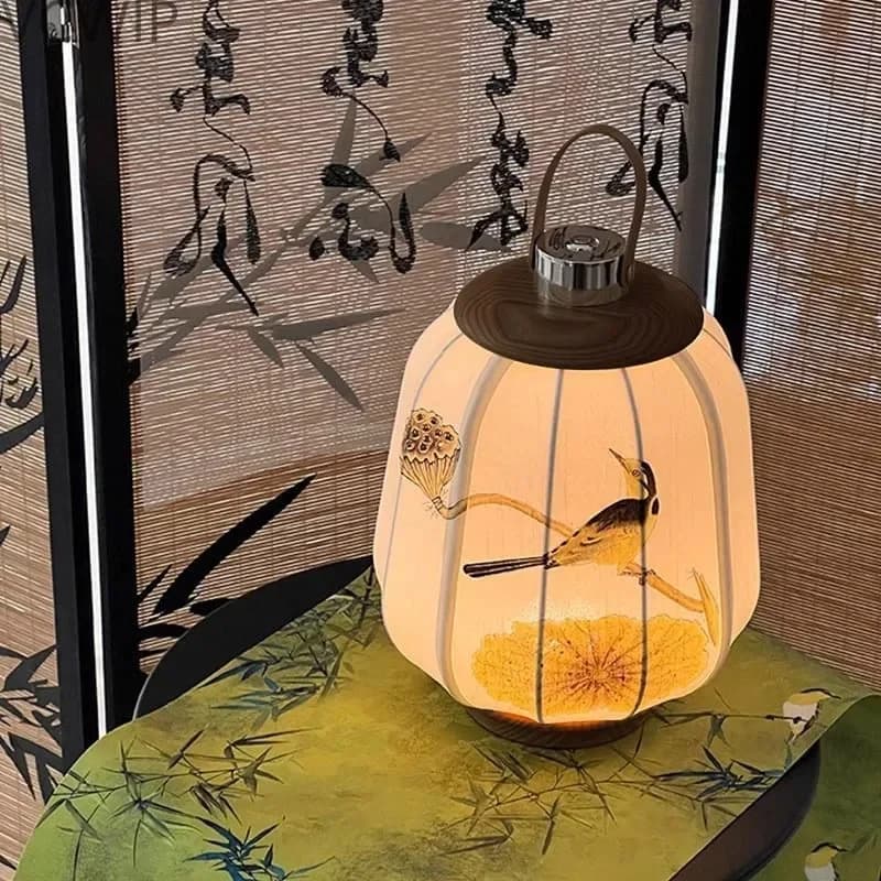 Charging touch wireless portable lantern fabric desk lamp Chinese retro