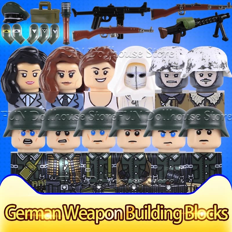WW2 Inverno Neve Soldati di cecchino tedesco Figure Braccia militare Accessori Building Blocks Ufficiale di fanteria dell'esercito Modello Giocattoli dei mattoni