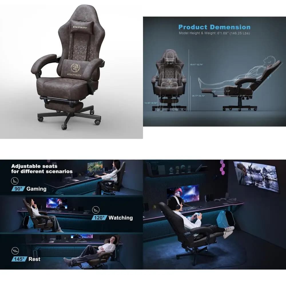 Sedia da gioco in pelle traspirante con cuscino a molla tascabile - Sedia da ufficio ergonomica con schienale alto e ampio per giochi su computer con testa