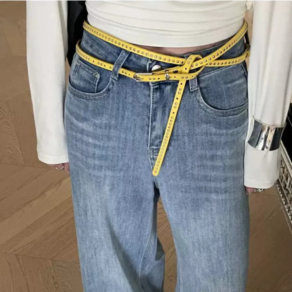 Trend PU Leather Rivet Belt Spicy Girl Gothic Y2K Belt Metal Hip Hop Long Double-layer Belt Male