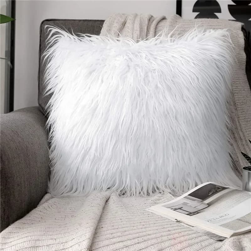 Set di 2 fodere per cuscini in peluche bianco, moderne e semplici, in finta lana, tinta unita, 45x45 cm, per cuscini lombari e decorativi.