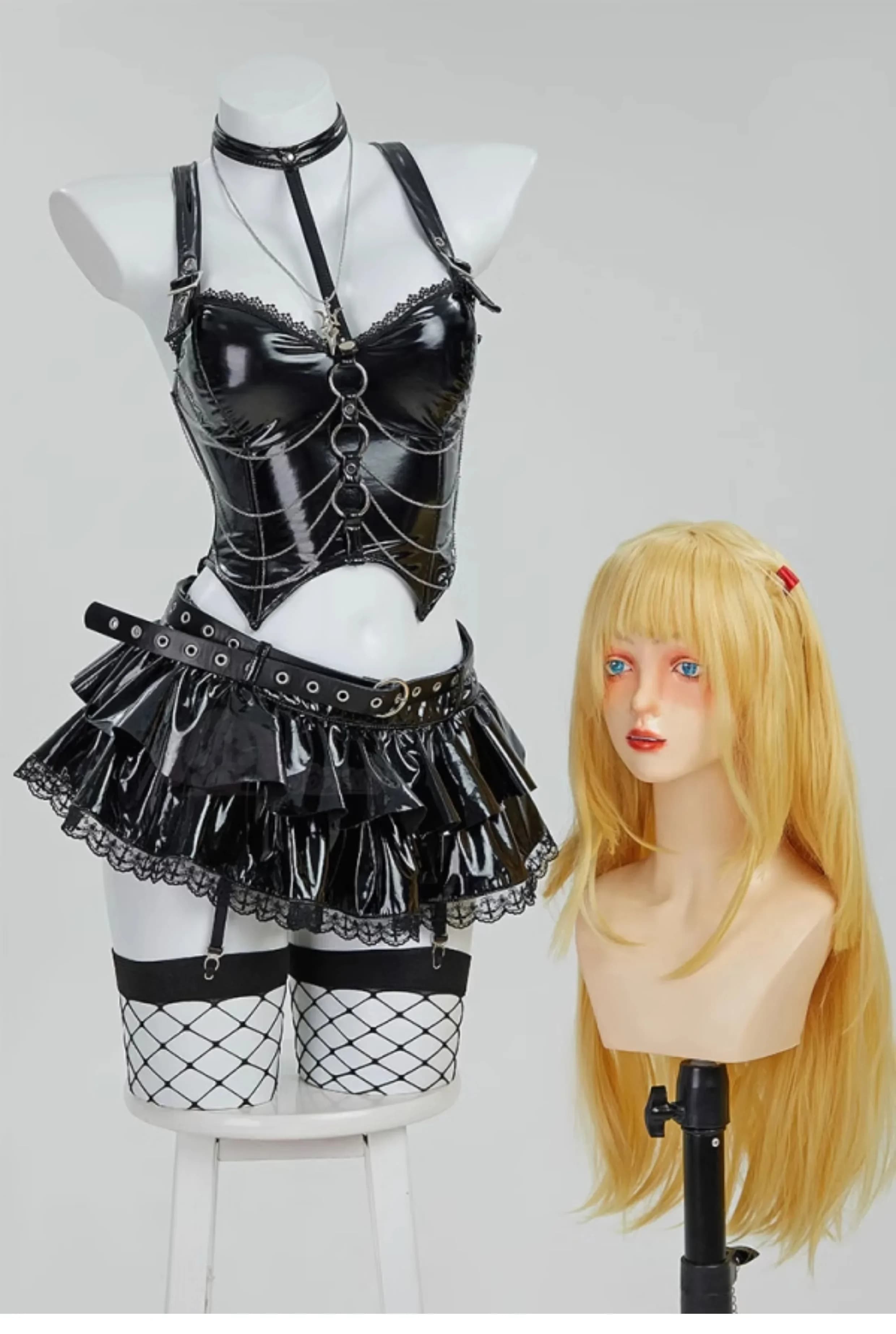 Women's Sexy Short skirt leather necklace socks accessories uniform set of Halloween MisaMisa Anime Death Note Costume Cosplay