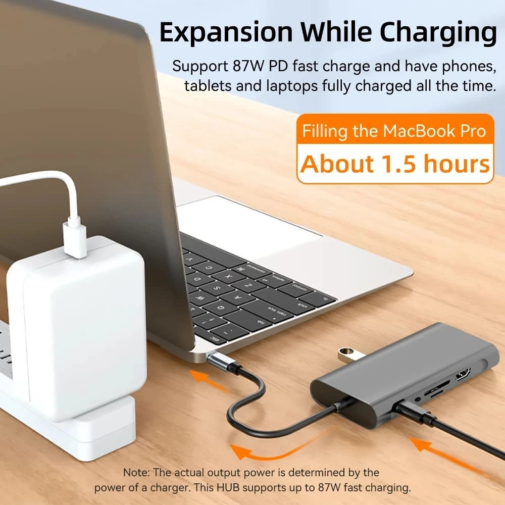 Hub USB C 11-in-1, Docking Station Tipo C con Adattatore HDMI 4K, Splitter USB 3.0 5Gbps con Lettore di Schede RJ45 per Computer