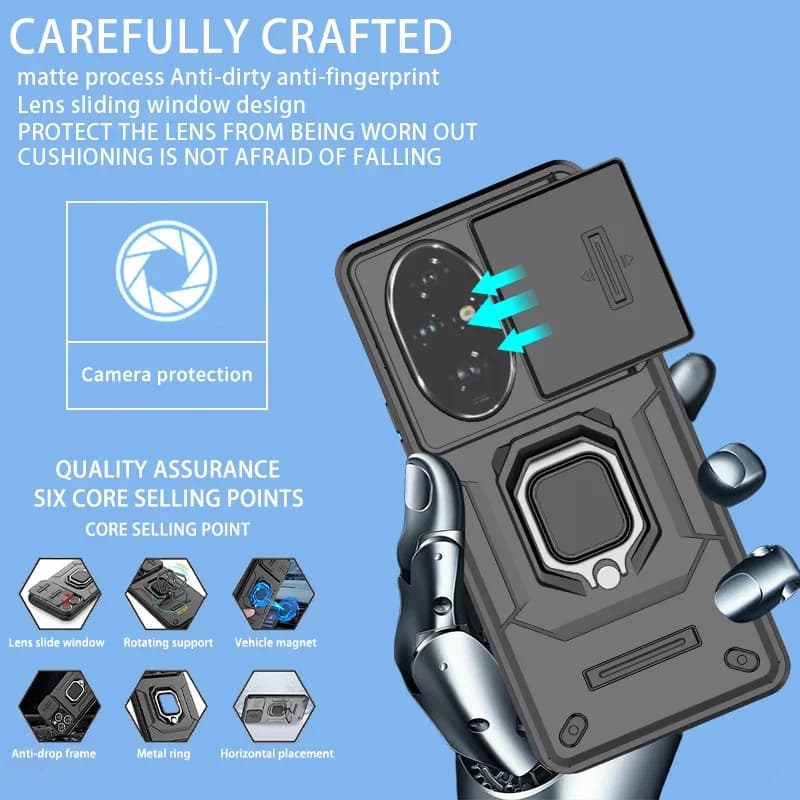 Custodia per Honor 200 Pro 5G con protezione scorrevole per fotocamera, anello di supporto e armatura anti-caduta per Honor 200 200Pro