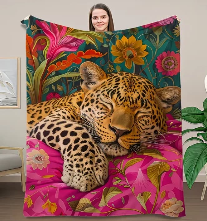 1pc Soft Flannel Blanket with Pink Leopard Print - Cozy Bedspread Suitable for Use, Machine Washable Contemporary Bed for Sofa
