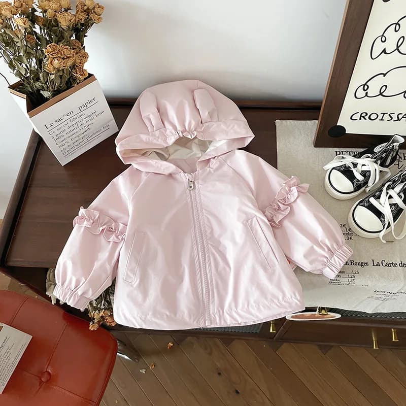 Primavera e autunno nuova giacca per bambini giacca con cappuccio rosa per ragazze moda casual cappotto per bambini bambino dolce solido