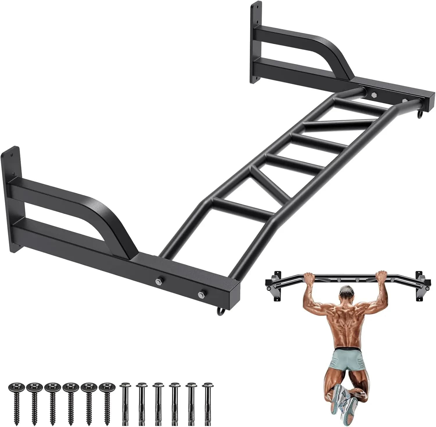 Barra per trazioni a parete da 48'' per impieghi gravosi con sistema a cavi e pulegge, per trazioni laterali (LAT Pulldown), trazioni verticali (Chin Up Bar), accessori per allenamento domestico, resistente