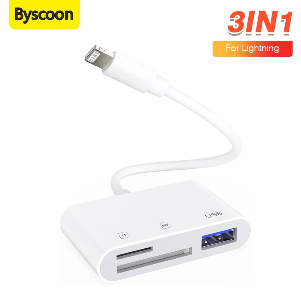 Adattatore USB 3-in-1 Lightning per schede SD/TF e fotocamera per iPhone 17, 16, 15, iPad - Lettore di schede multifunzione USB Flash Plug & Play