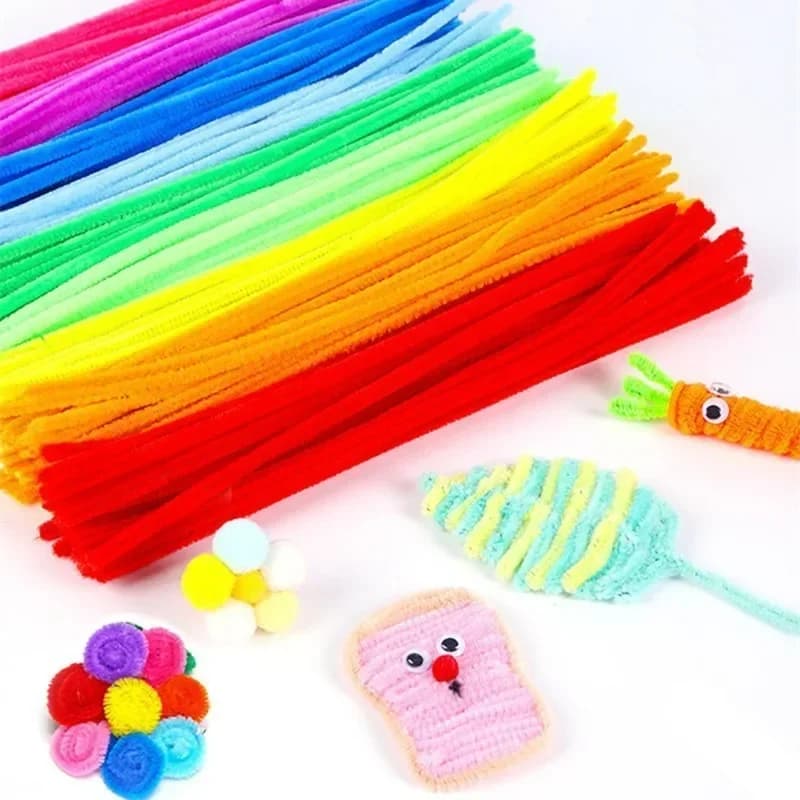 100 Pezzi di Fili di Ciniglia Colorati, Bastoncini di Peluche Luccicanti, Pulisci-Pipa per Artigianato, Giocattoli Educativi per Bambini, Materiali Creativi Fai-da-Te