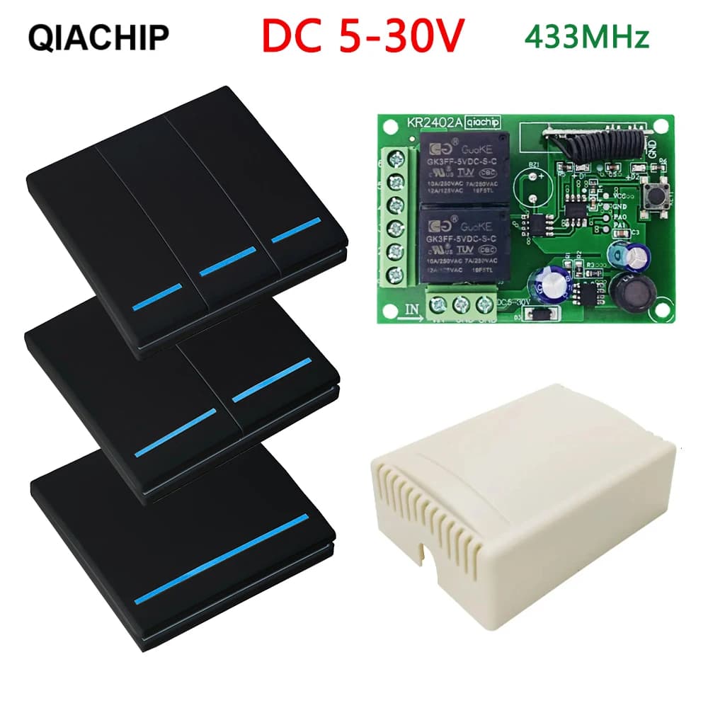 QIACHIP 433Mhz interruttore di controllo remoto RF DC 5V 12V 24V 48V ricevitore 86 pannello a parete 2 pulsanti lampada da camera da letto fai da te Wireless smart Light