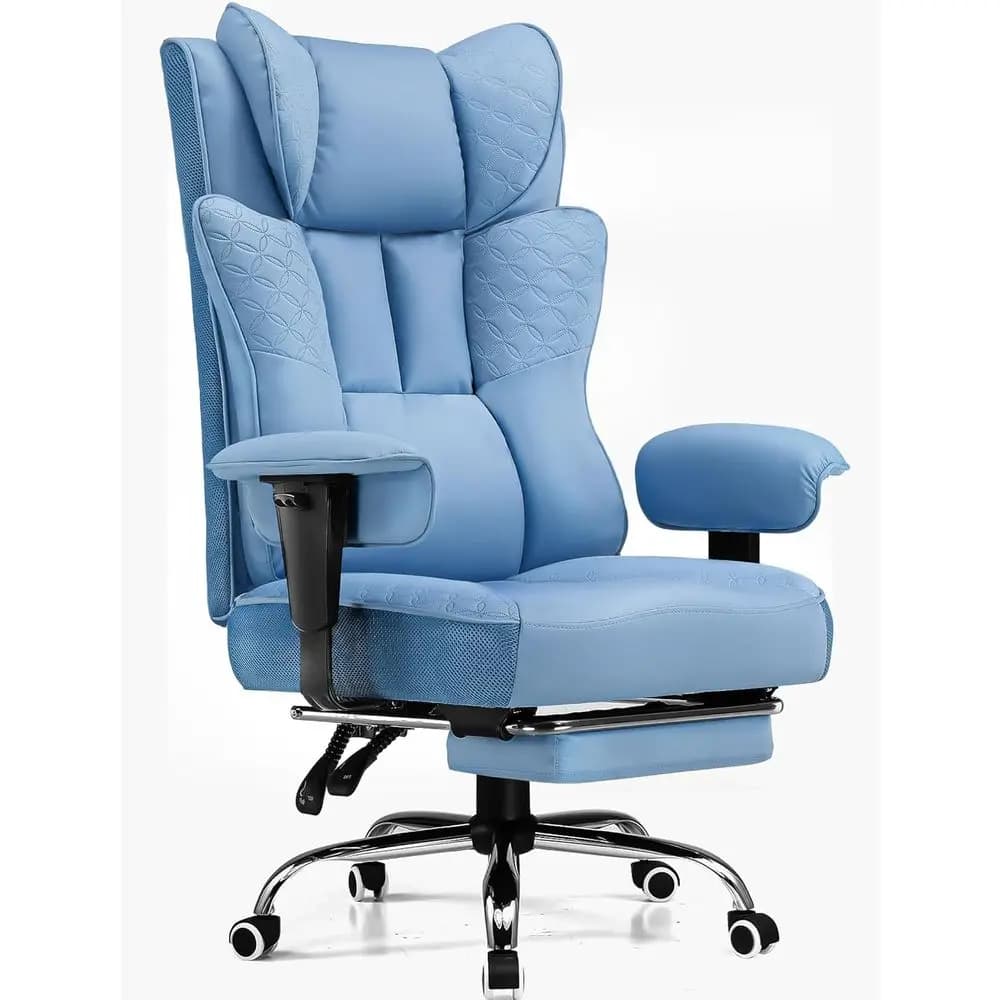 Sedia da Gaming Ergonomica Larga in Pelle con Poggiapiedi, Reclinabile e Supporto per la Testa