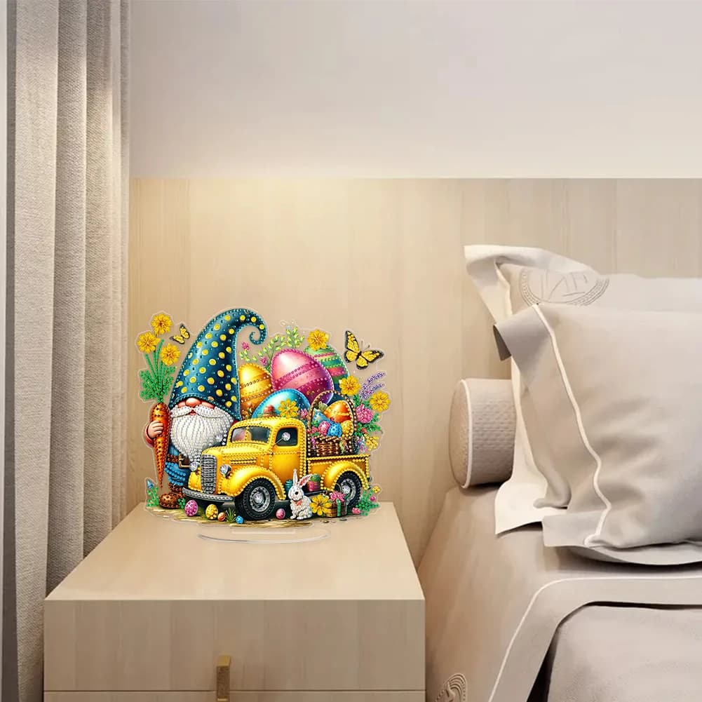 Kit di arte del diamante desktop fai da te con stampa piatta 2D Pasqua Kit di ornamenti per il desktop con pittura diamante 5D Decorazioni da tavolo con arte del diamante fai da te